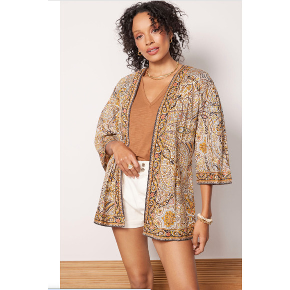 CLEOBELLA NWT Evereve Kaleidescope Organic Cotton Wrap Open Kimono Top // XS - Picture 1 of 16